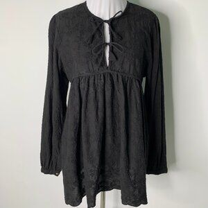 Matta Women's Black Boho Long Sleeve Blouse Size Medium